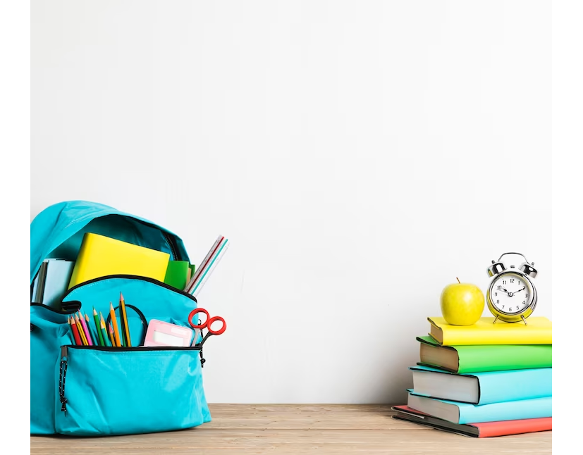 Mochila escolar e libros