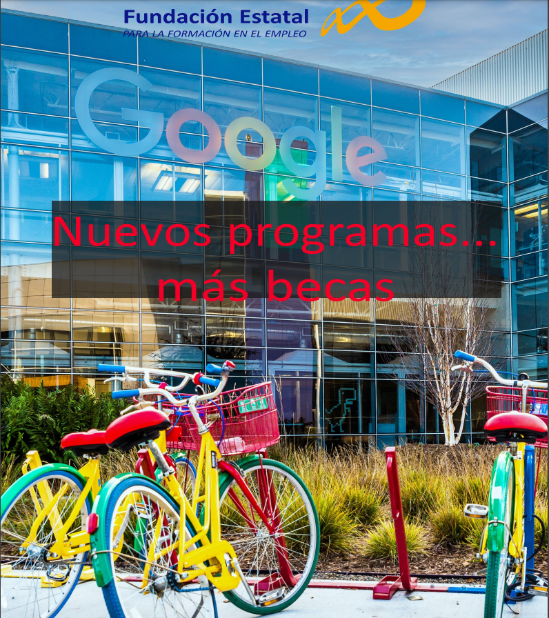 Fotografía da sede de Google. Diante ven varias bicicletas aparcadas