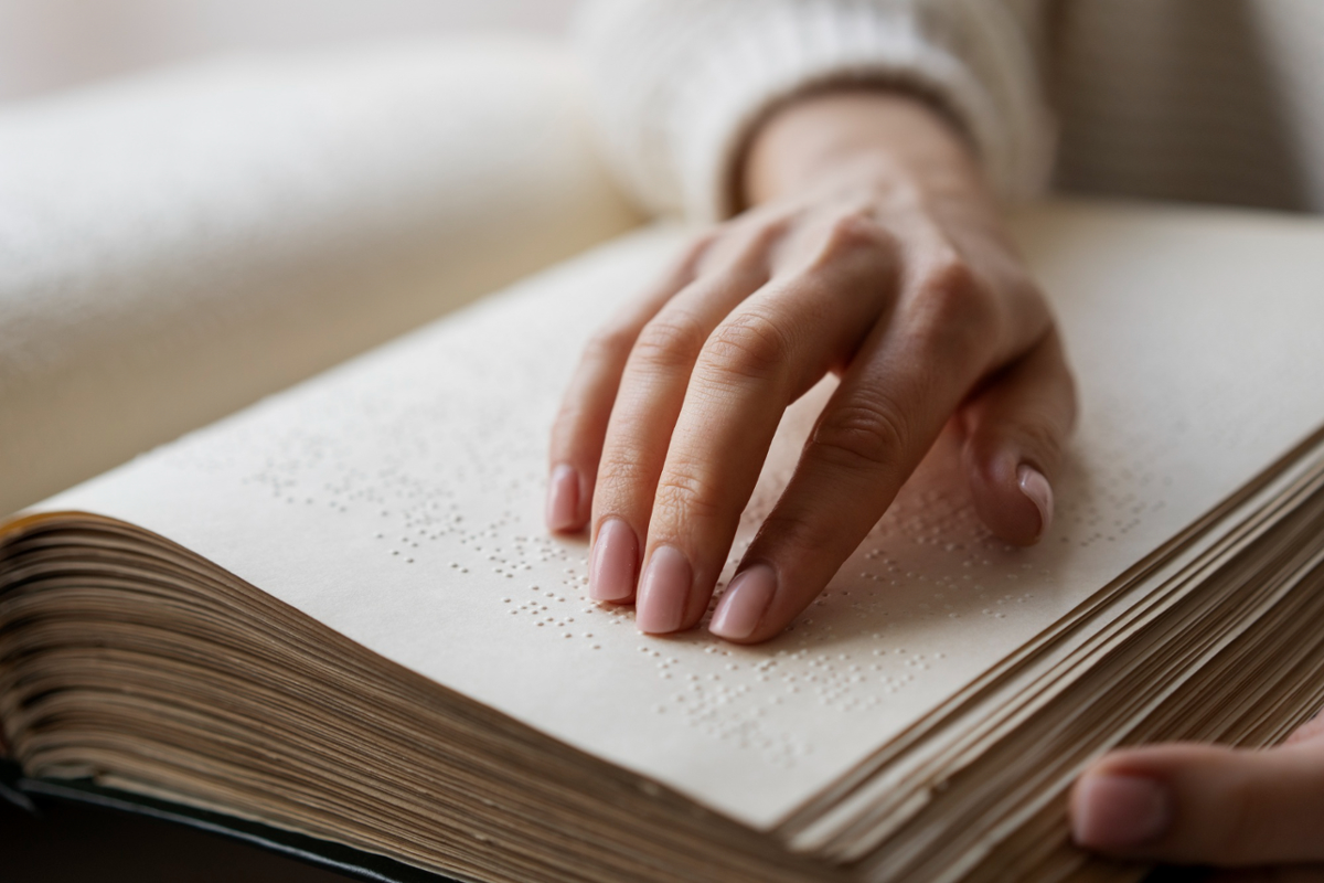 Persoa lendo en braille
