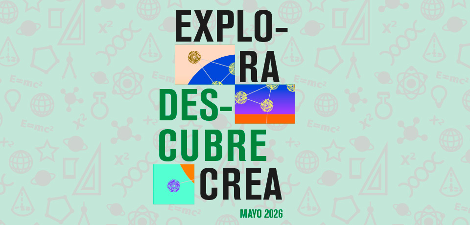portada do folleto da axenda de maio: explora, descubre, crea